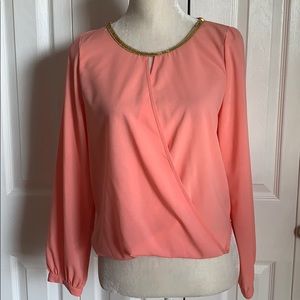 I.N. San Francisco Long Sleeve Blouse Top Orange S
